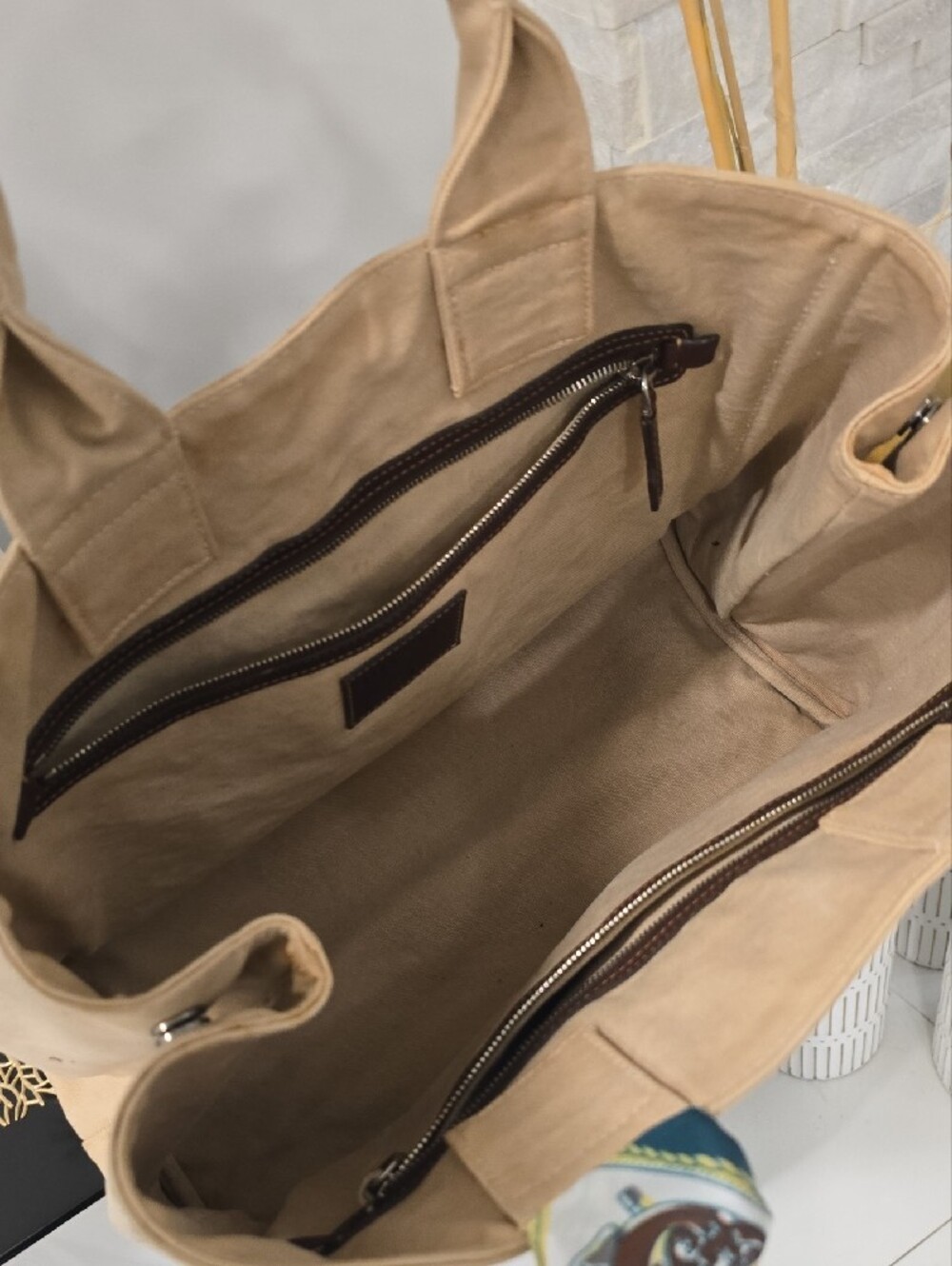 Prada Light Beige Canvas Denim Tote with Top Handles - Picture 6 of 16